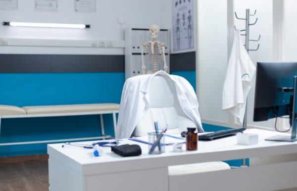 Empty modern medical office having disease documents