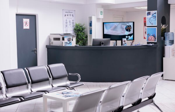 Clinical reception with waiting room in lobby